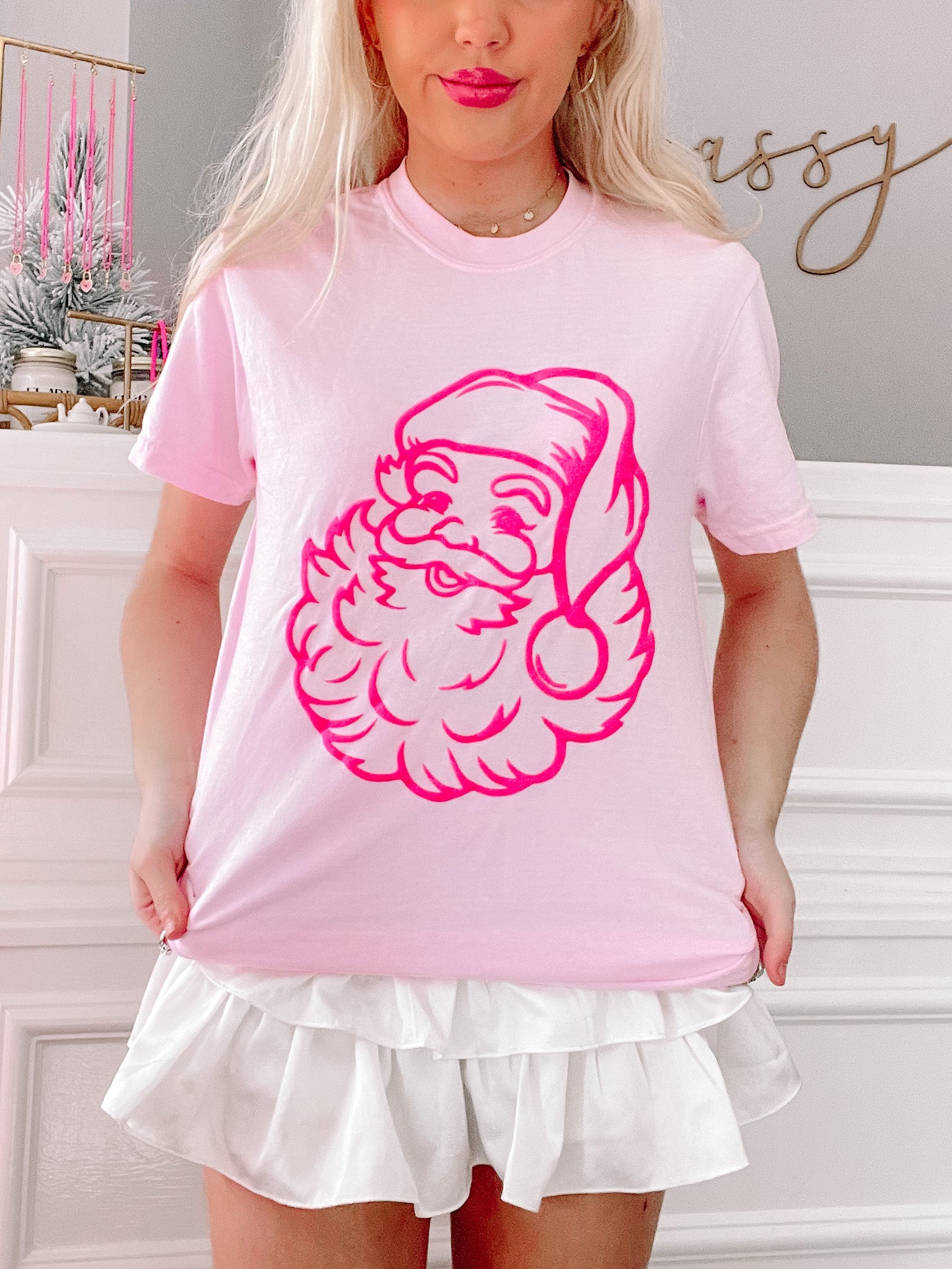 Neon Santa Pink Christmas Tee | Sassy Shortcake | sassyshortcake.com