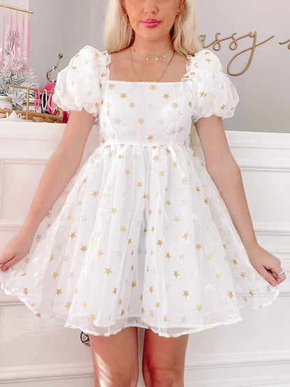 star dress Orange and White Chenille Kid 5 Relaxed tee dress wears as a sequin mini dress or a statement oversized top Stargazer: Presented as Look 37,