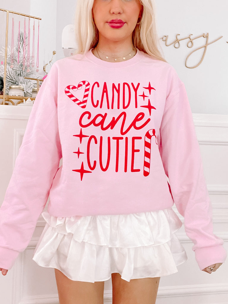 Candy Cane Cutie Pink Christmas Crewneck | Sassy Shortcake | sassyshortcake.com