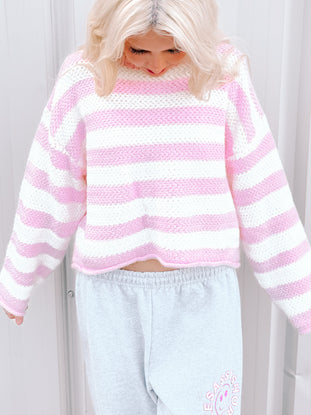 Pink and white striped Sun Up sweater
