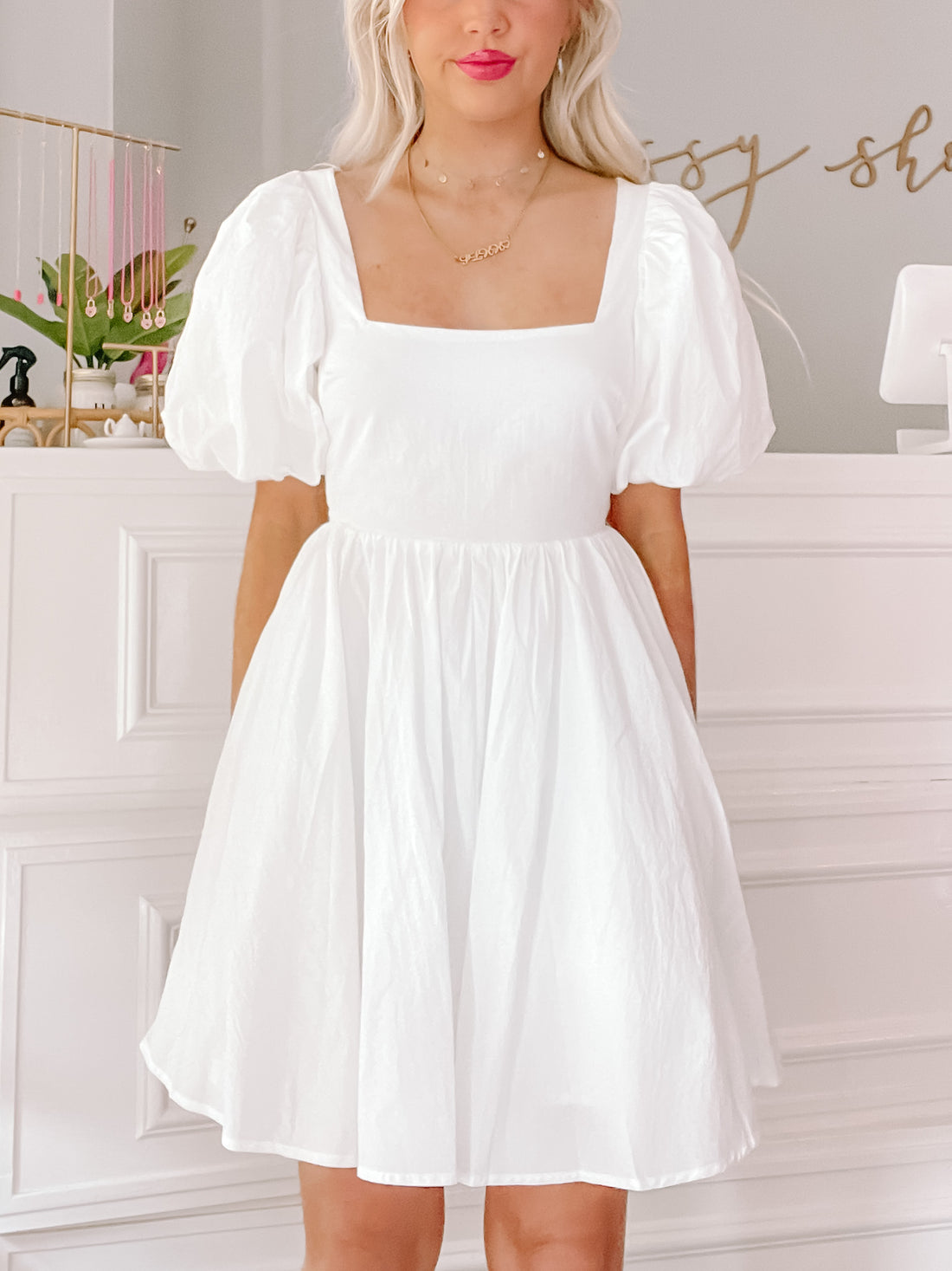 Sassy Shortcake Blush for Brunch Dress | White Sassy Shortcake Blush for Brunch Dress | White