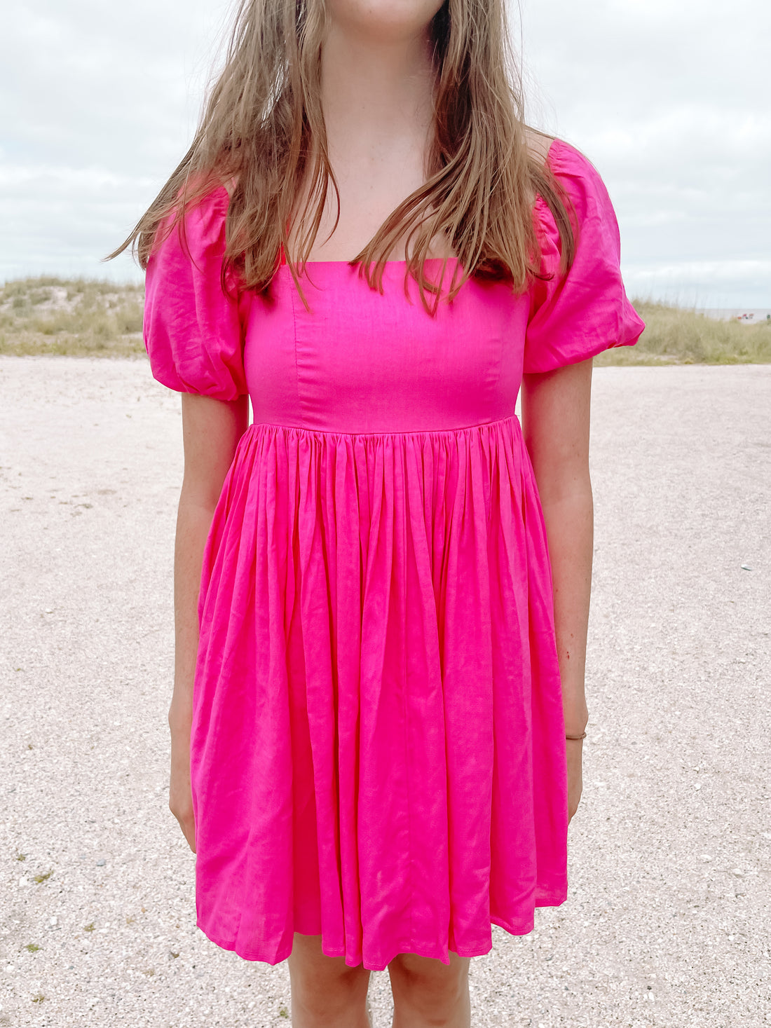 Hot pink Lush and Lemons puff-sleeve mini dress
