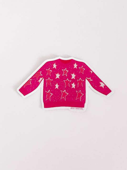Pink star sweater sticker on white background