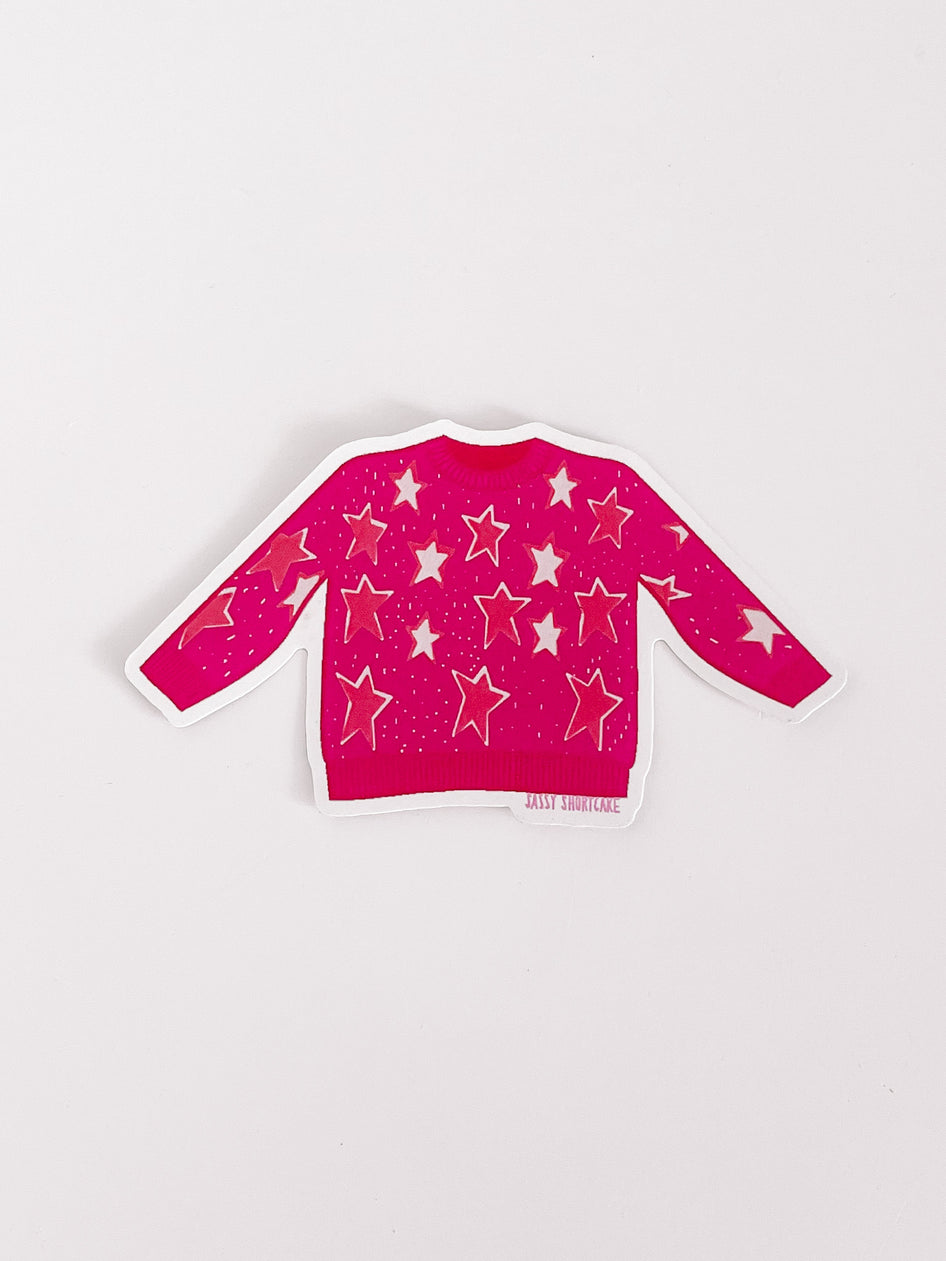 Pink star sweater sticker on white background
