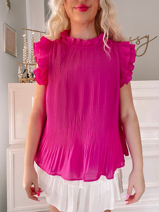 Fuchsia pleated ruffle blouse, BFS Top #56:  perfect for a stylish look.
