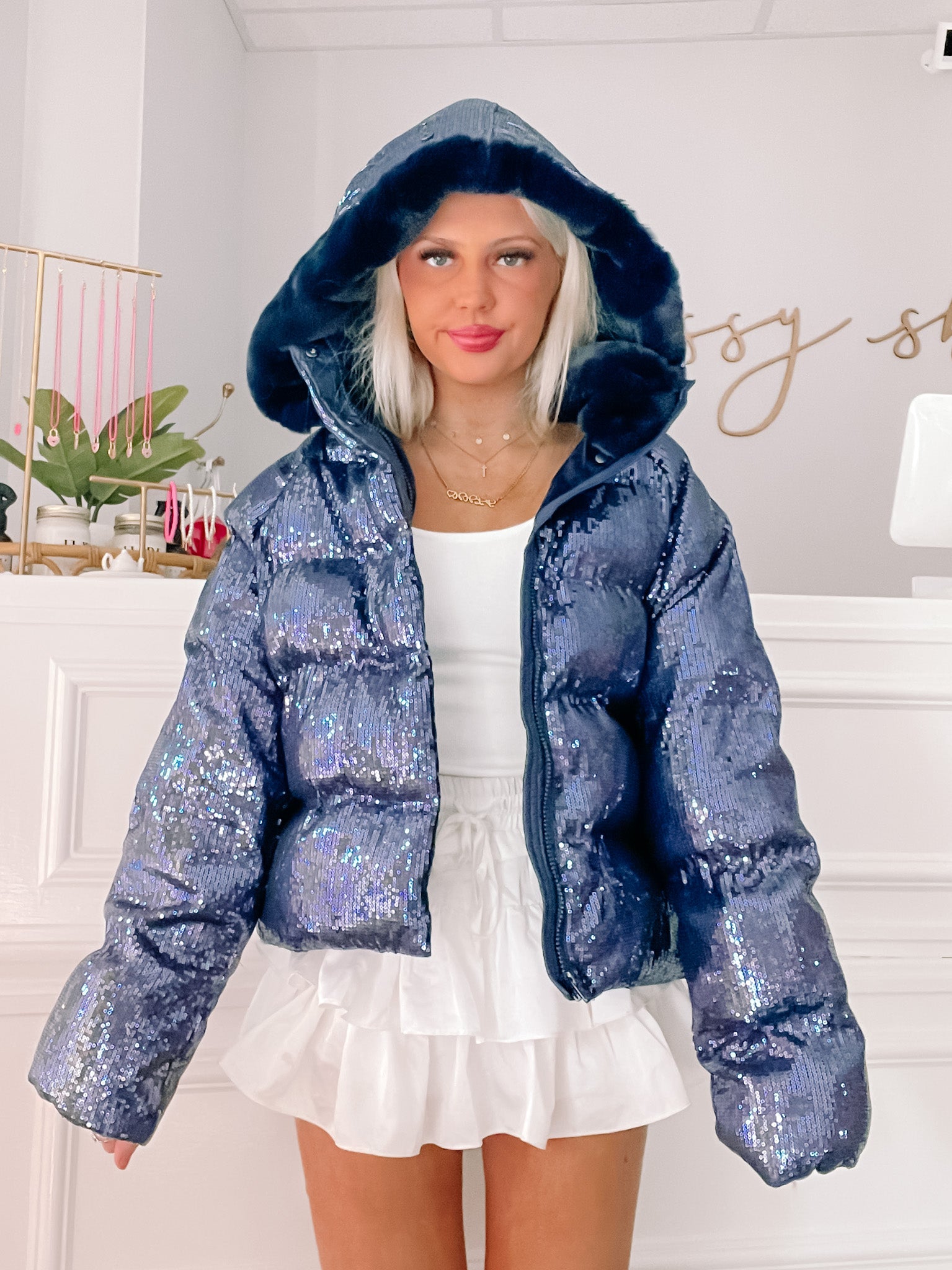 Northern Lights Sequin Puffer Jacket Sassy Shortcake