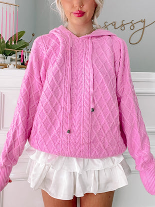 Pink cable knit hoodie sweater
