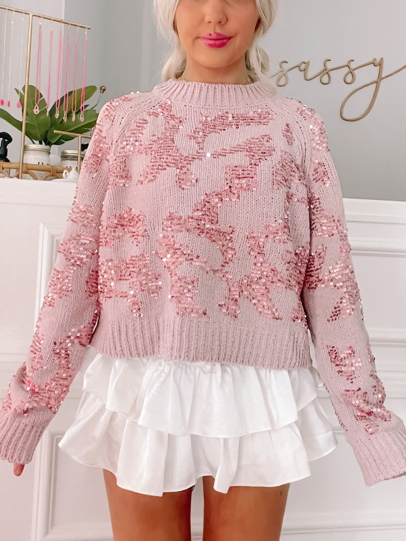 Pink sequined Chic Cheetah sweater

