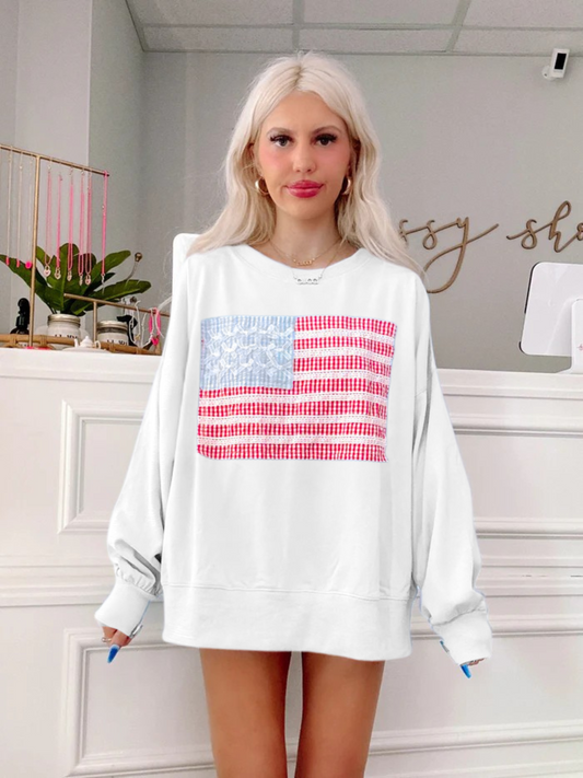 white patriotic flag crewneck