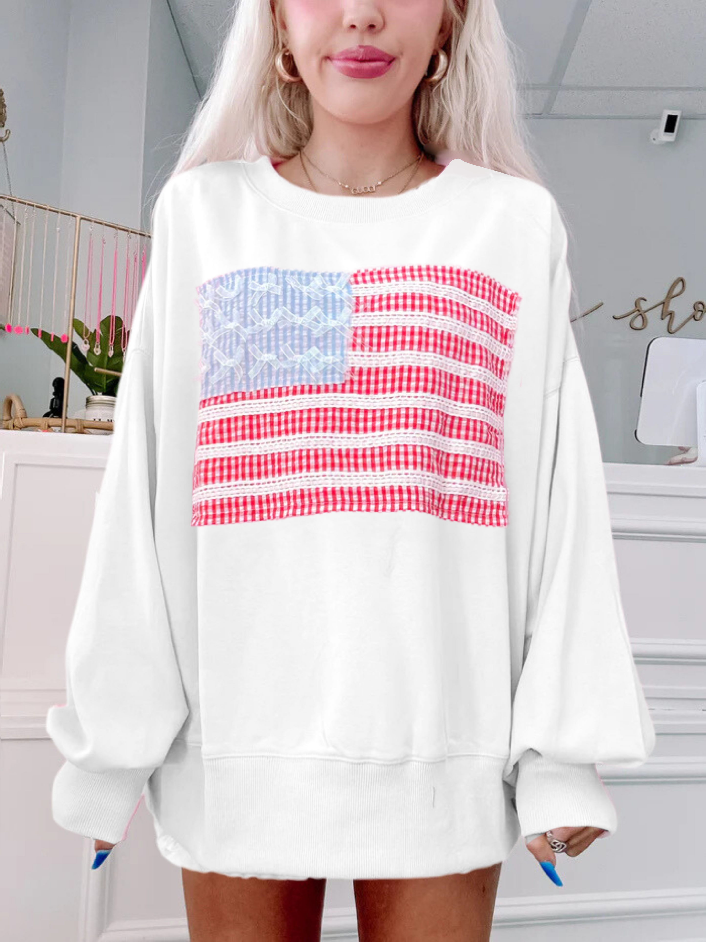 USA Stars and Bow Patch Short Sleeve T-Shirt - White