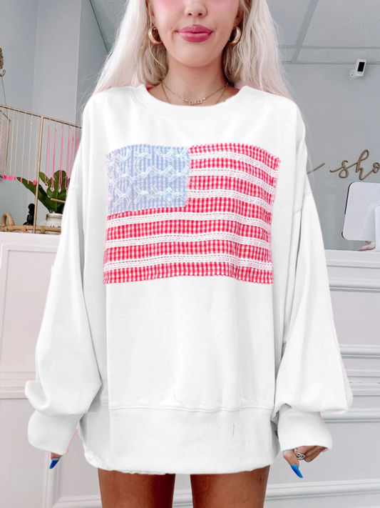 white american flag crewneck from sassy shortcake