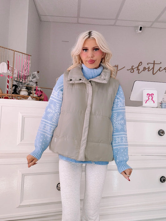 Summit View Vest in Gray - Sassy Shortcake - gray quilted puffer vest