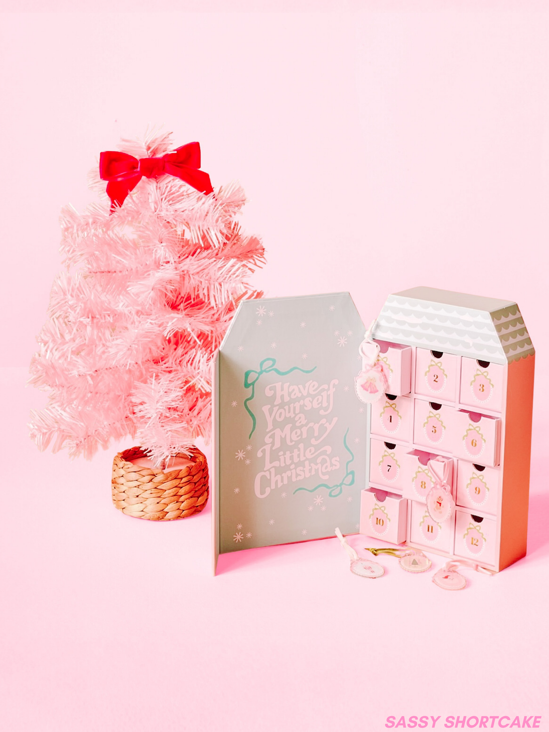 Coquette Christmas Advent Calendar from Sassy Shortcake pictured with Pink Christmas Tree
