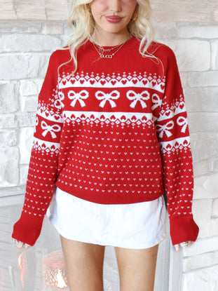 Alpine Angel Red Bow Sweater
