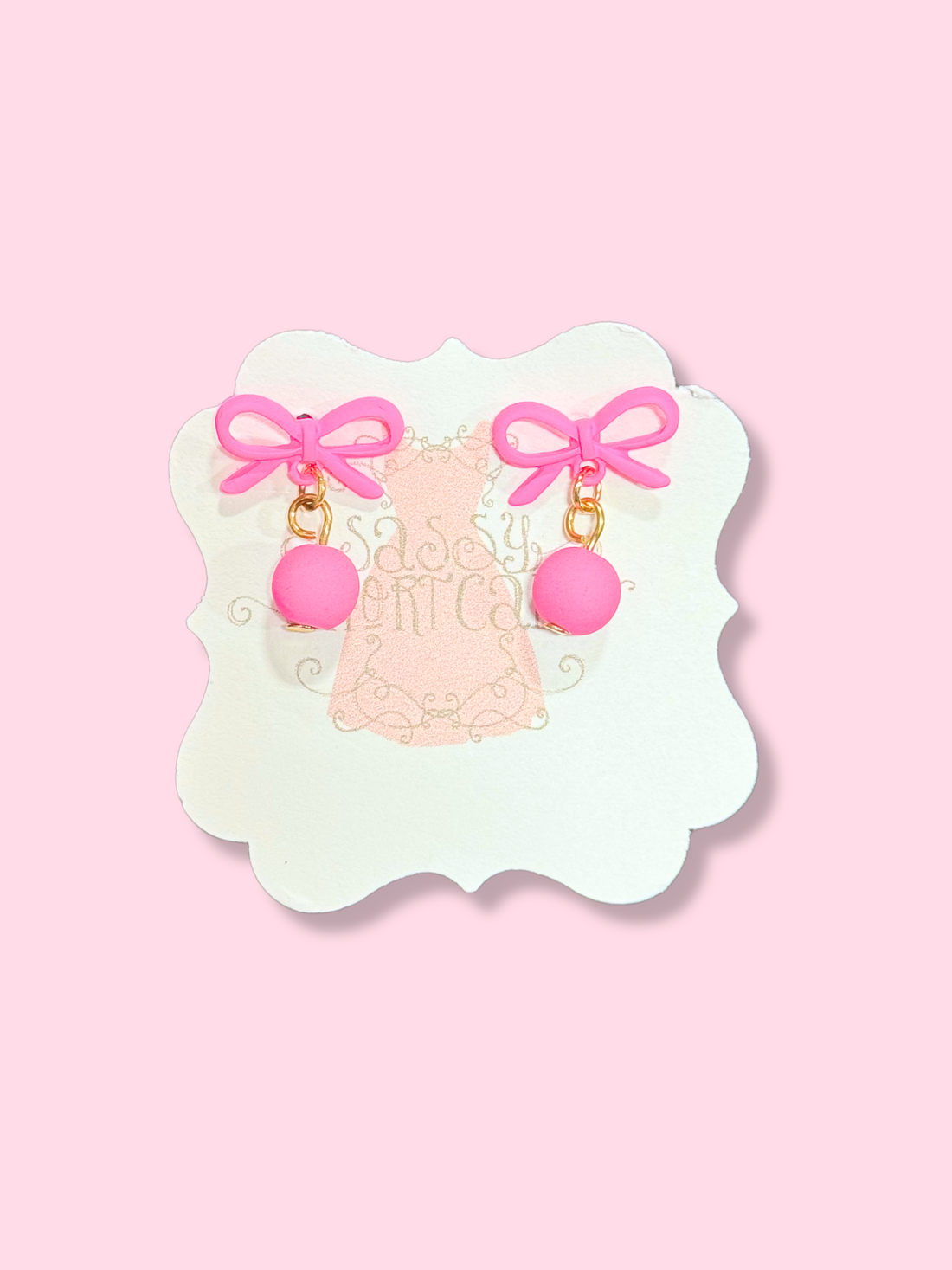Amara Bow Earrings: Pink matte ball & bow stud earrings

