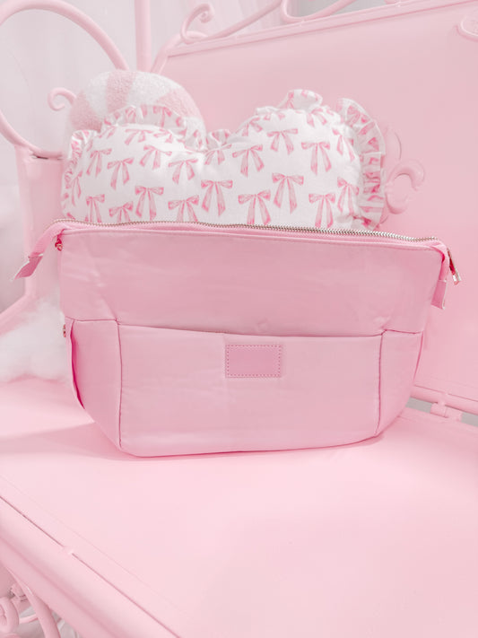 Light pink Blush Essentials Bag with zipper closure
