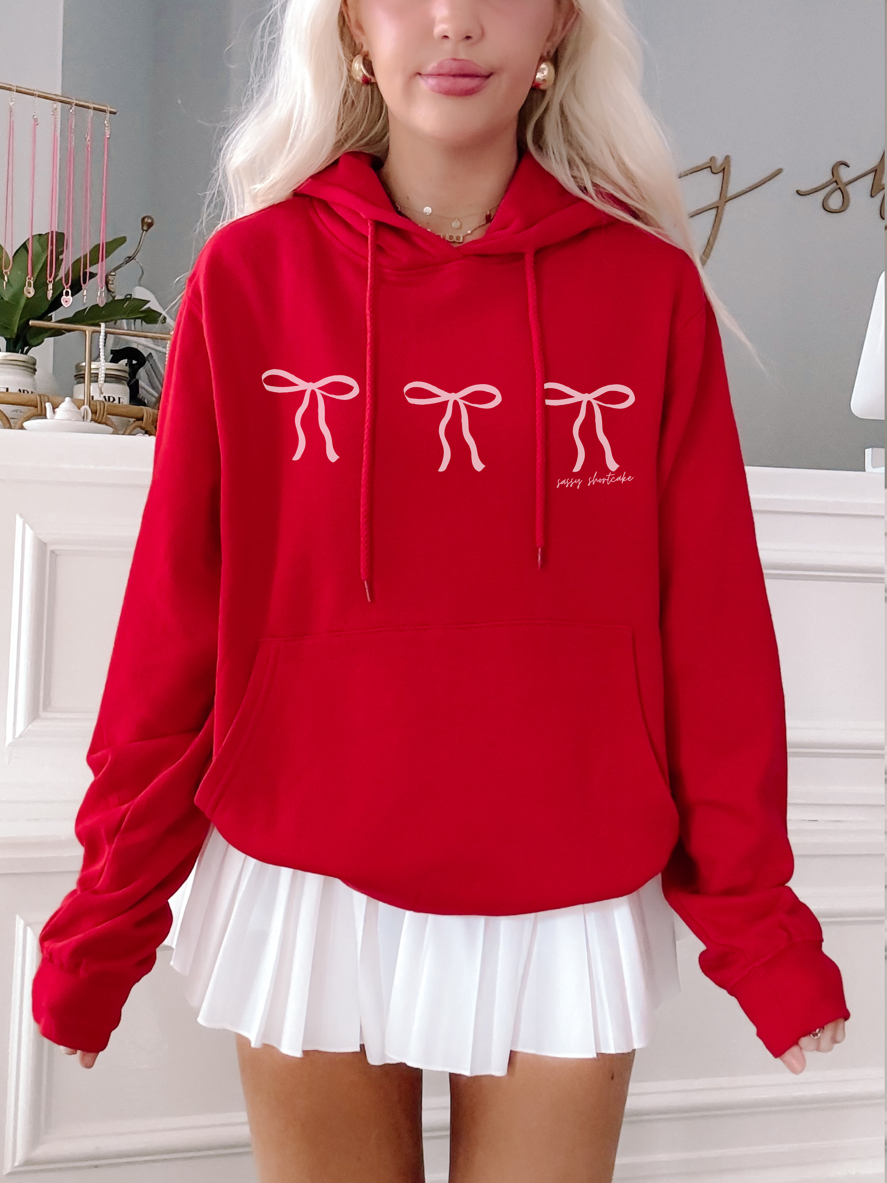 Blushing Bow Red Preppy Bow Hoodie | Sassy Shortcake Boutique | sassyshortcake.com