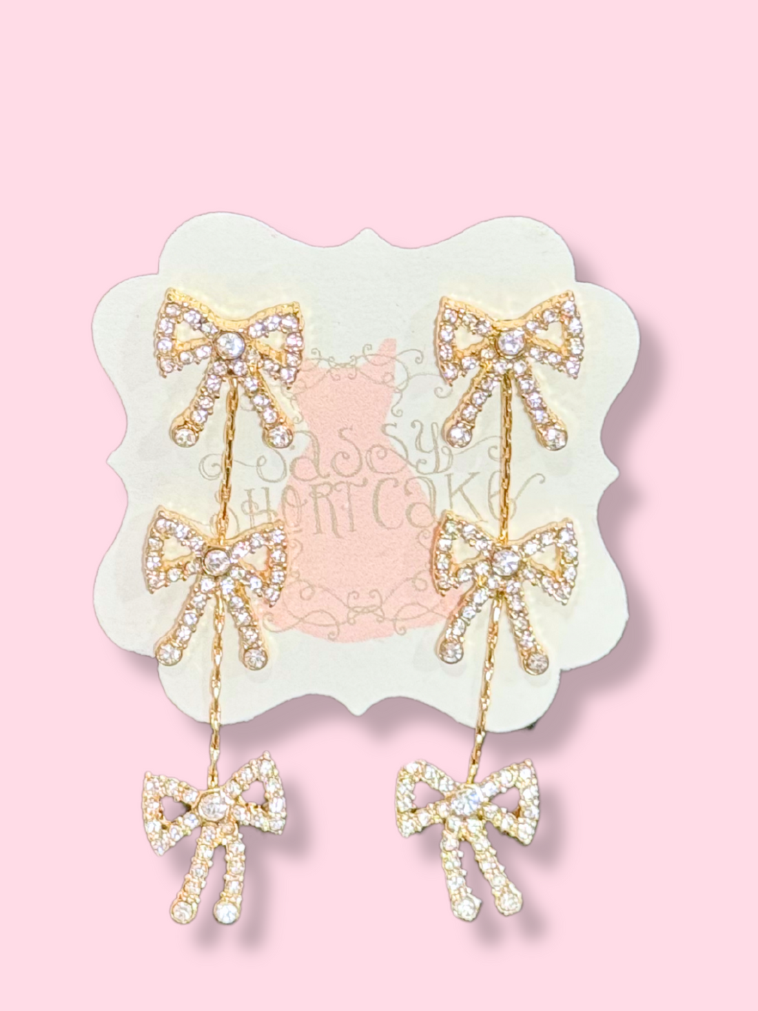 Gold Bow Drop Earrings with Sparkling Rhinestones
