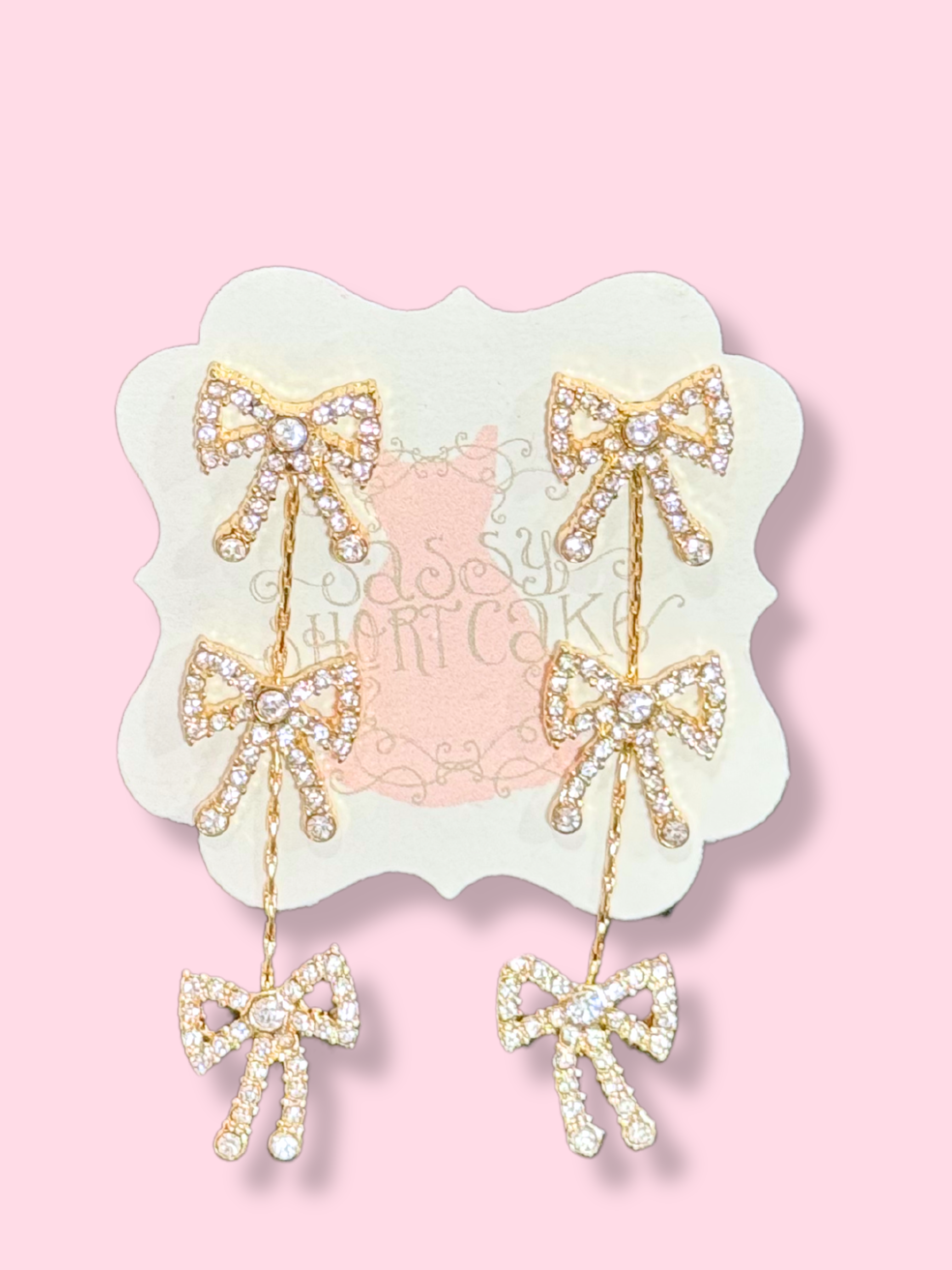 Bow Drop Rhinestone Earrings | Sassy Shortcake