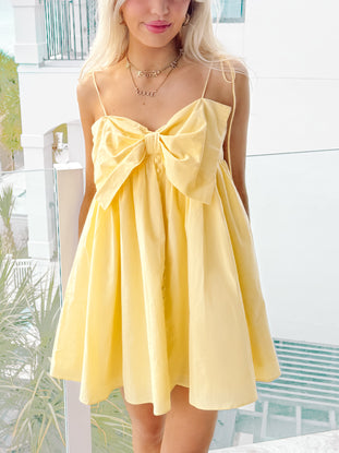 Yellow Bowshine Dress from Sassy Shortcake, featuring self-tie bow straps and babydoll silhouette