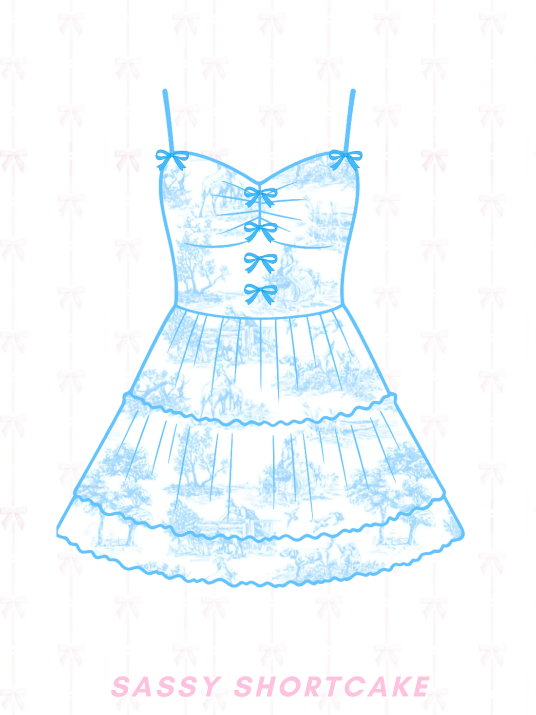 Sassy Shortcake Bow Voyage blue ruffle mini dress sketch