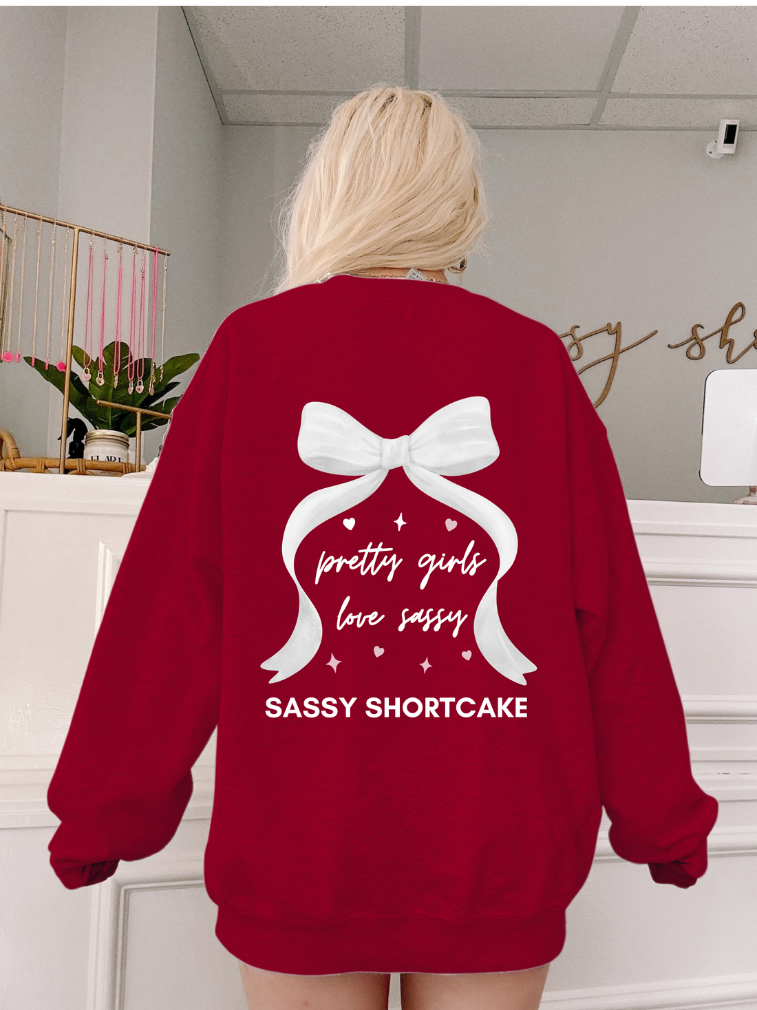 Sassy Bow Burgundy Crewneck