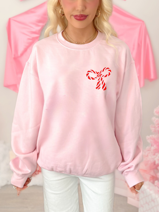 candy cane embroidered pink crewneck from Sassy Shortcake