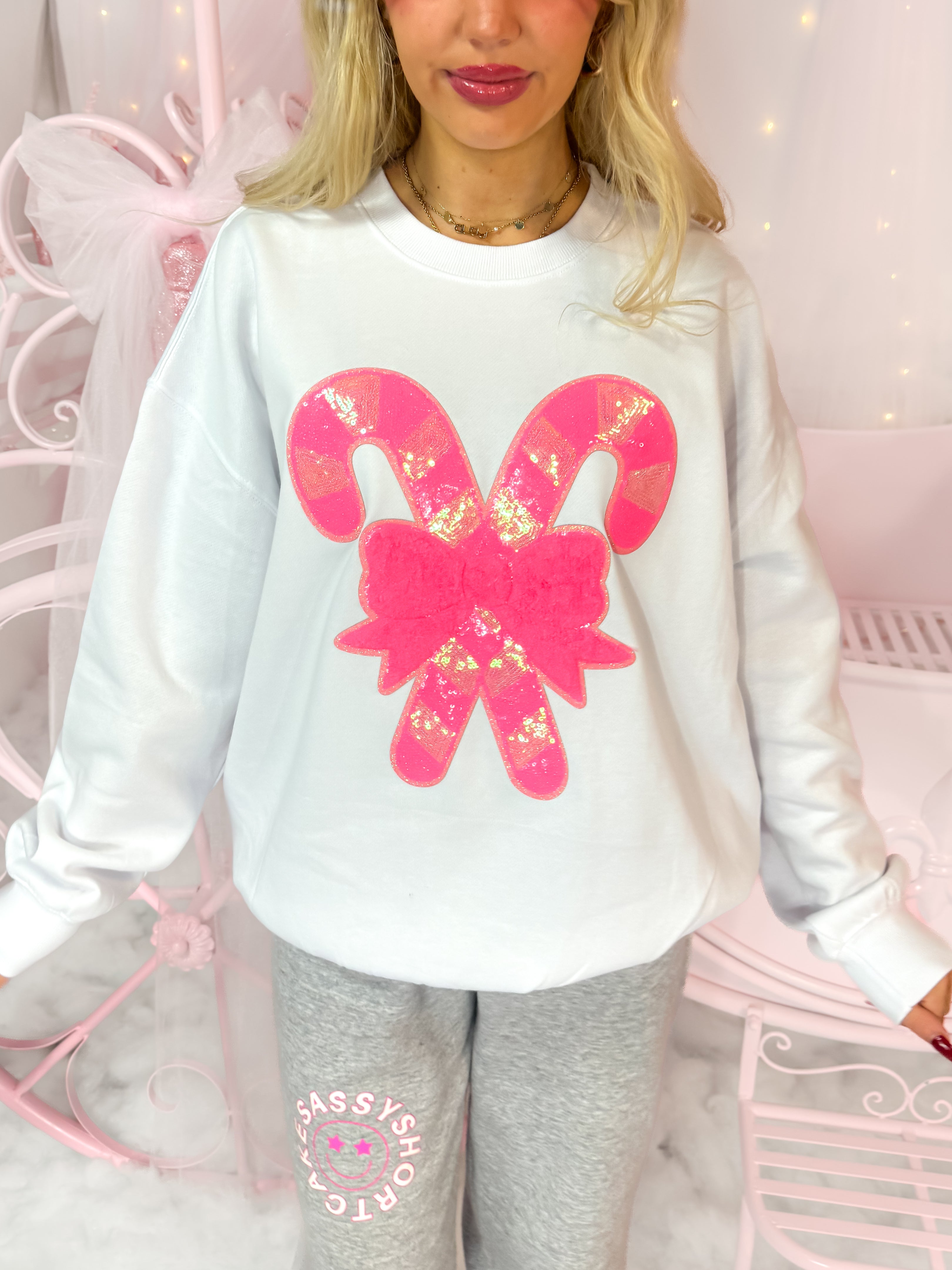 Candy Cane White Holiday Crewneck | Sassy Shortcake | Sassyshortcake.com