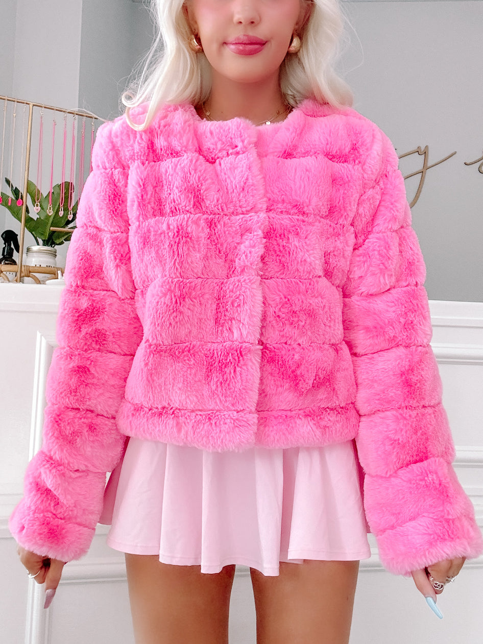 Pink Cotton Candy faux fur cropped jacket

