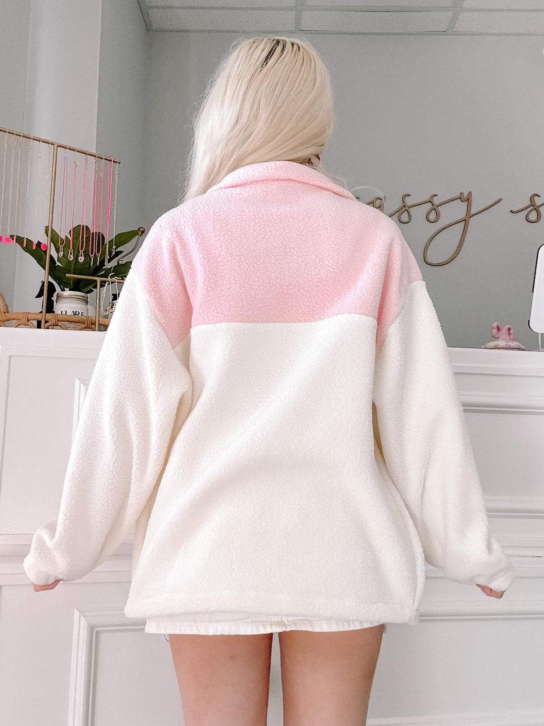 back view of colorblock jacket from sassy shortcake