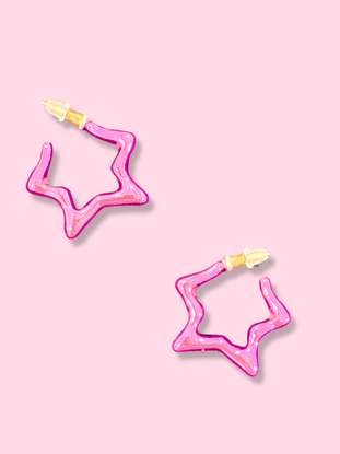 Cyber Star pink star-shaped hoop earrings
