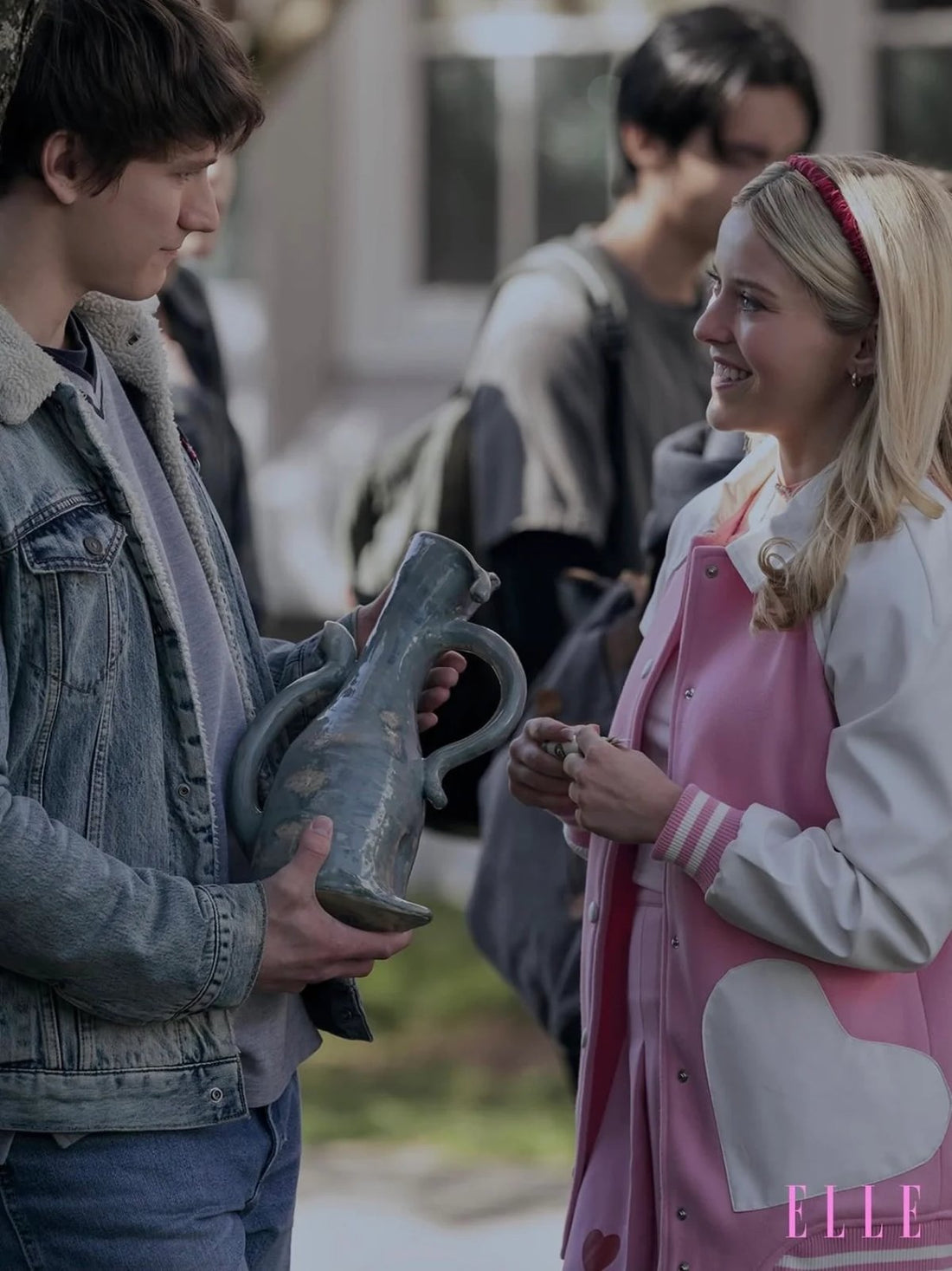 Pink varsity jacket as seen on Elle styled with Sassy Shortcake Letterman Ladies Jacket