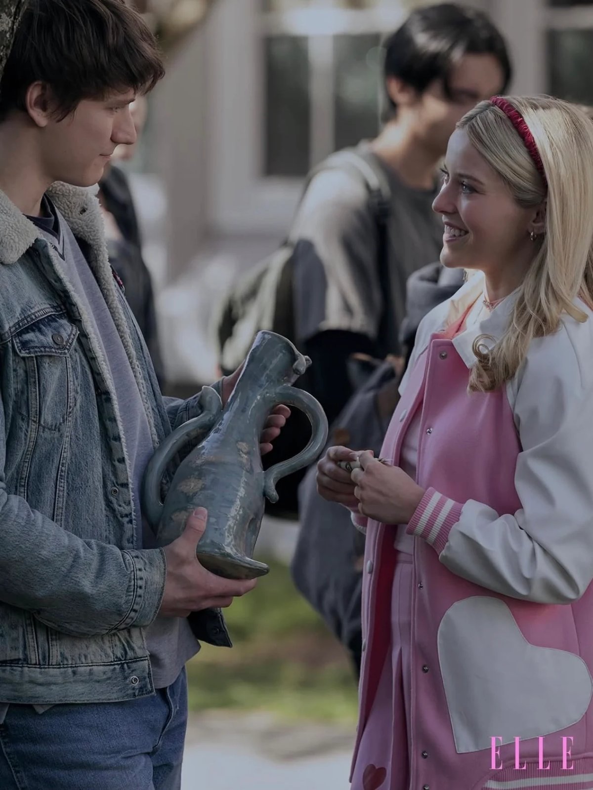 Pink varsity jacket as seen on Elle styled with Sassy Shortcake Letterman Ladies Jacket
