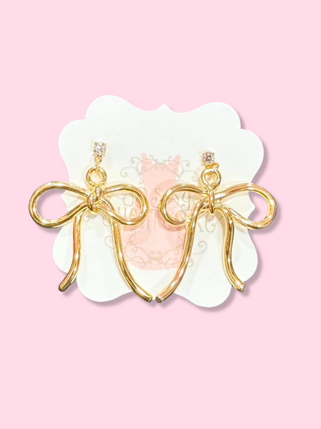 Gold Evie bow earrings with crystal accents
