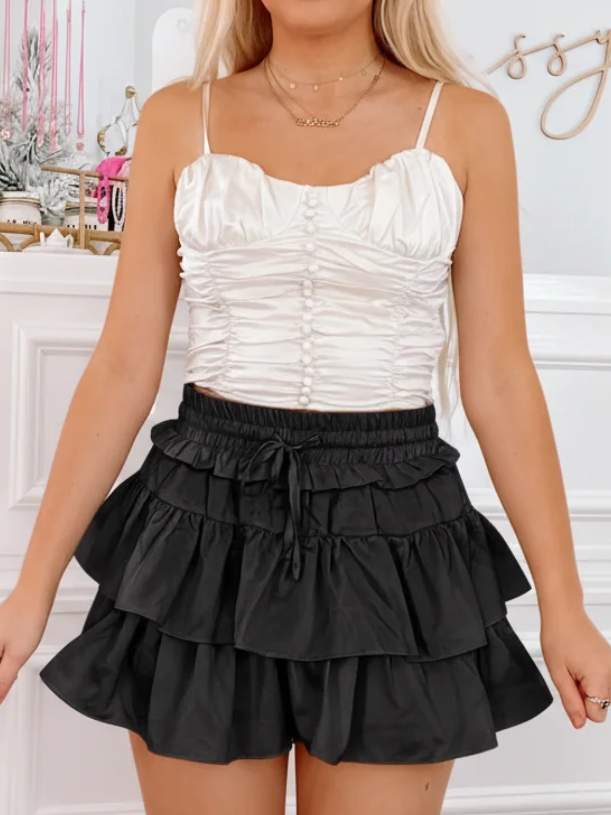 Satin Cream Frill Yeah Top from Sassy Shortcake
