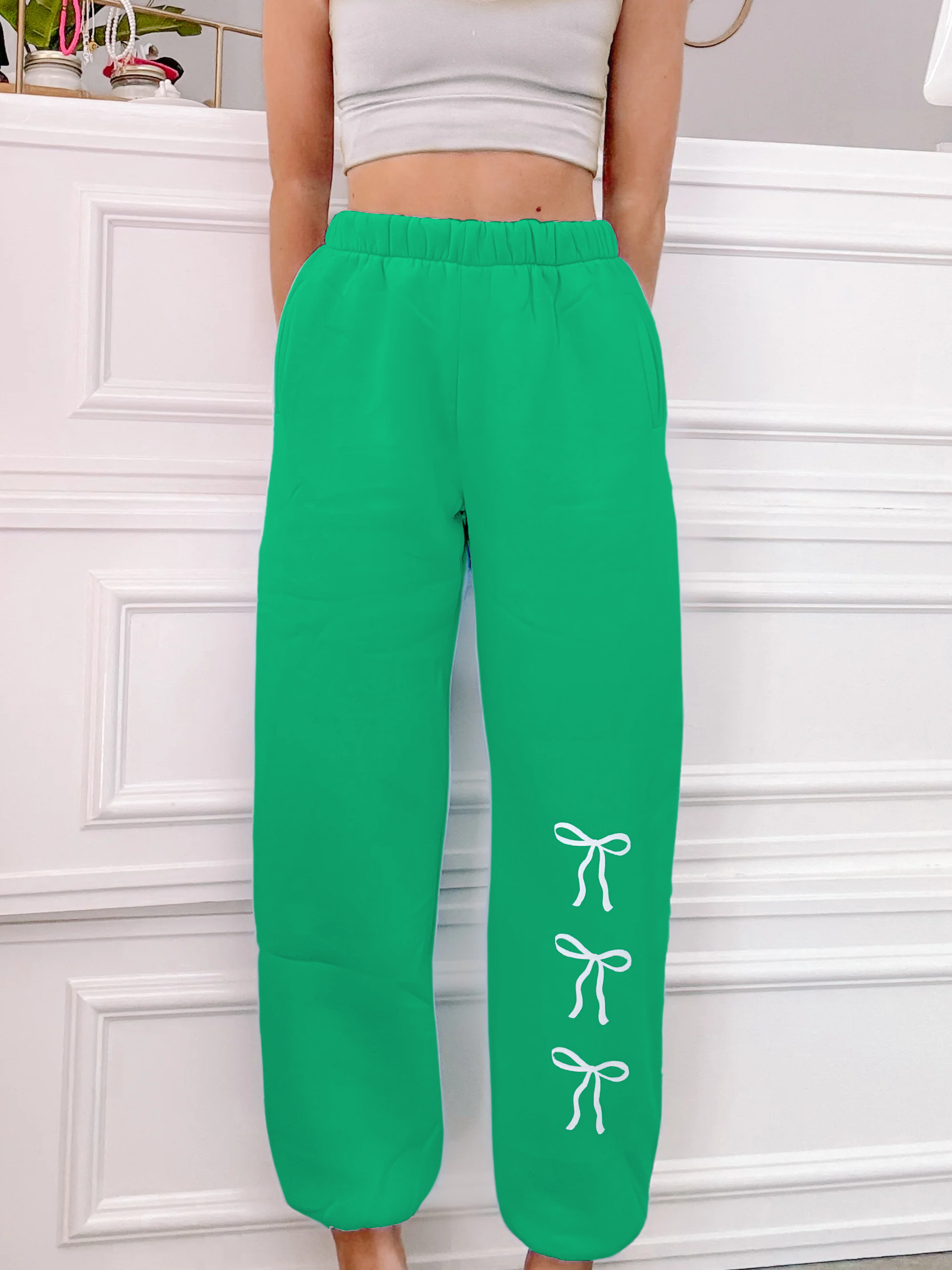 Green Blushing Bow Sweatpants | Sassy Shortcake | sassyshortcake.com