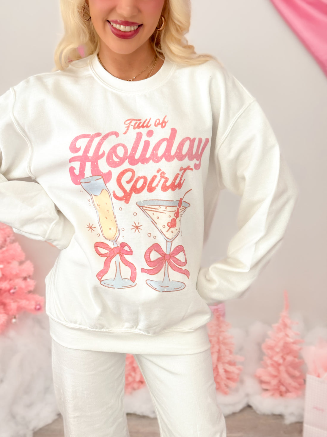 White Holiday Spirit Crewneck from Sassy Shortcake Close Up