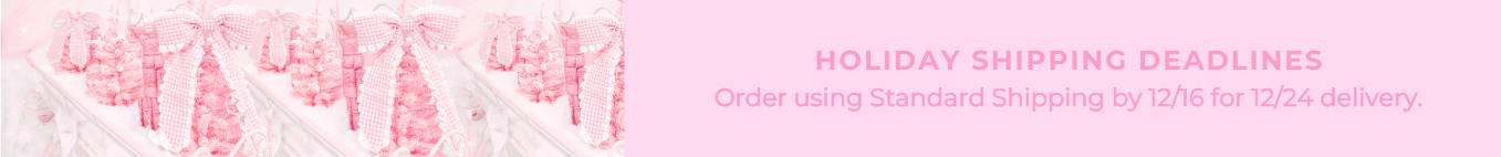 Text overlay on a pink background with white text about holiday shipping deadlines.