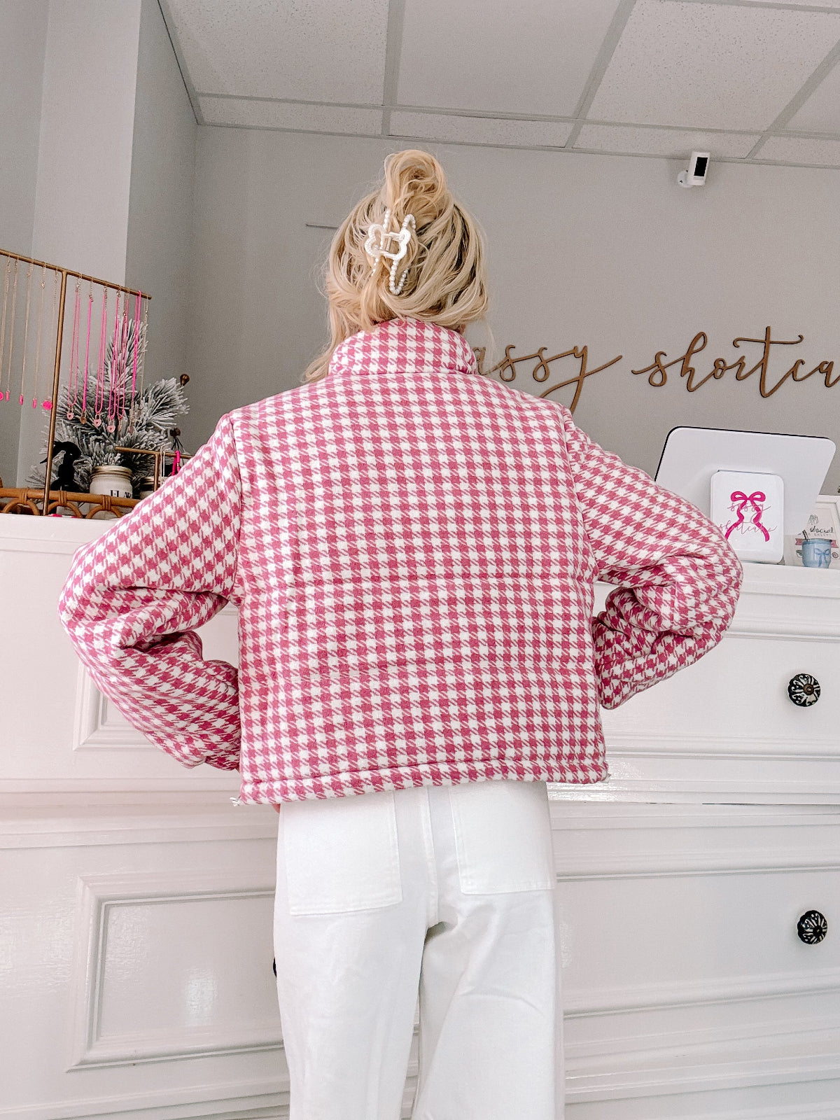 Houndstooth Heart Jacket by Sassy Shortcake  - back view of the jacket.