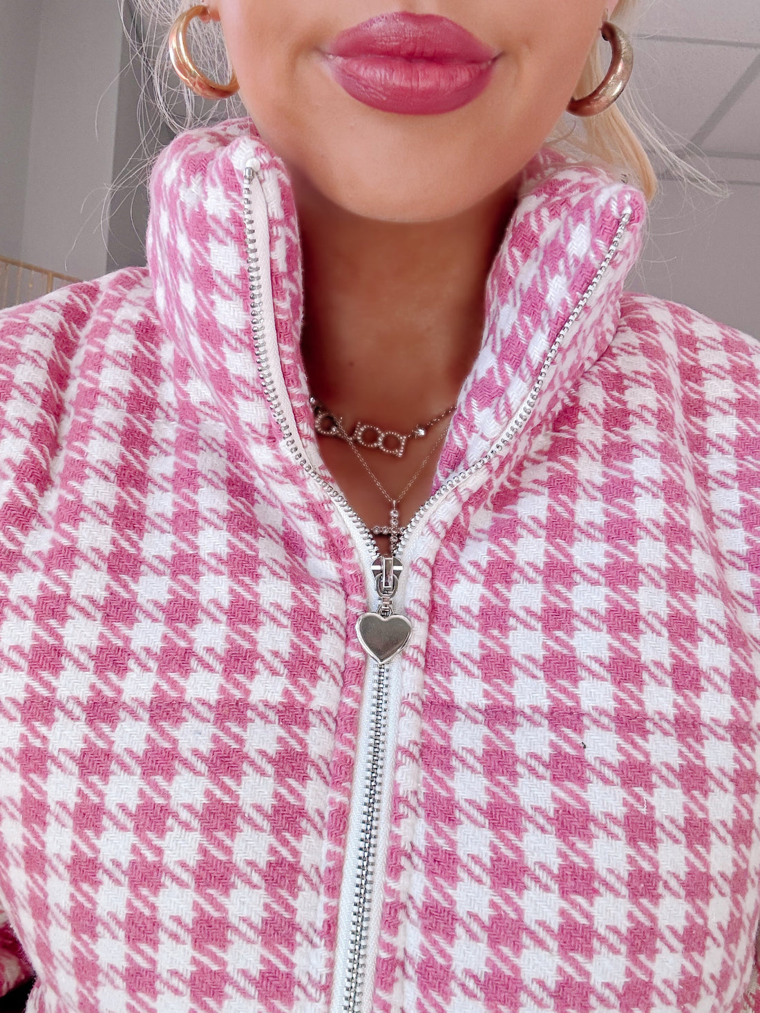 Houndstooth Heart Jacket by Sassy Shortcake  - plaid jacket with a heart-shaped zipper.