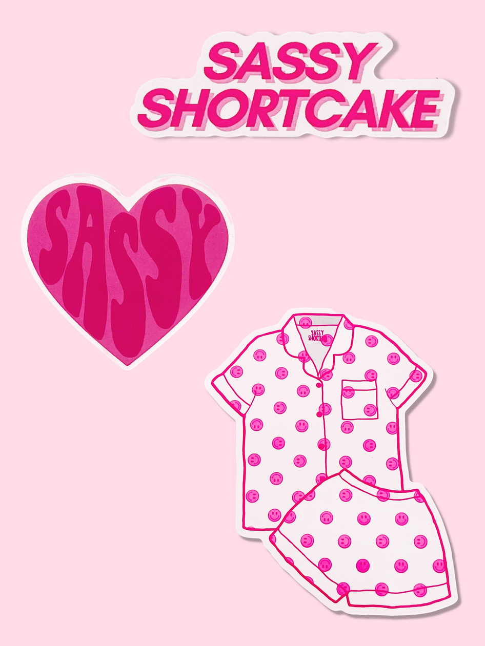 Sassy Shortcake sticker pack:  pink heart & smiley face pajama set stickers.
