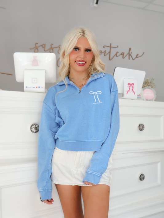 jules blue pullover top from sassy shortcake