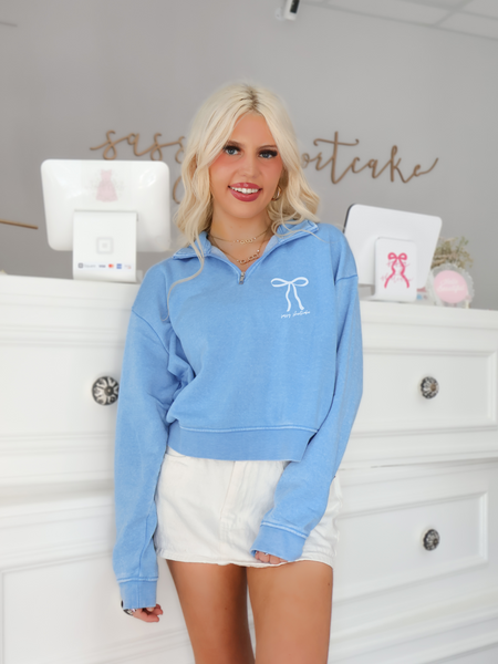 Jules Bow Blue Pullover Top | Sassy Shortcake