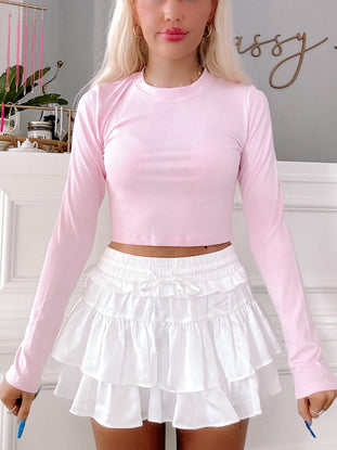 Pink Kendall long-sleeve ribbed crop top
