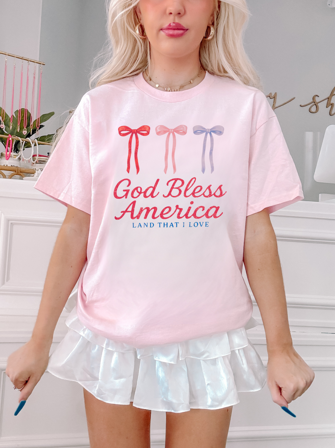 patriotic pink bow tee