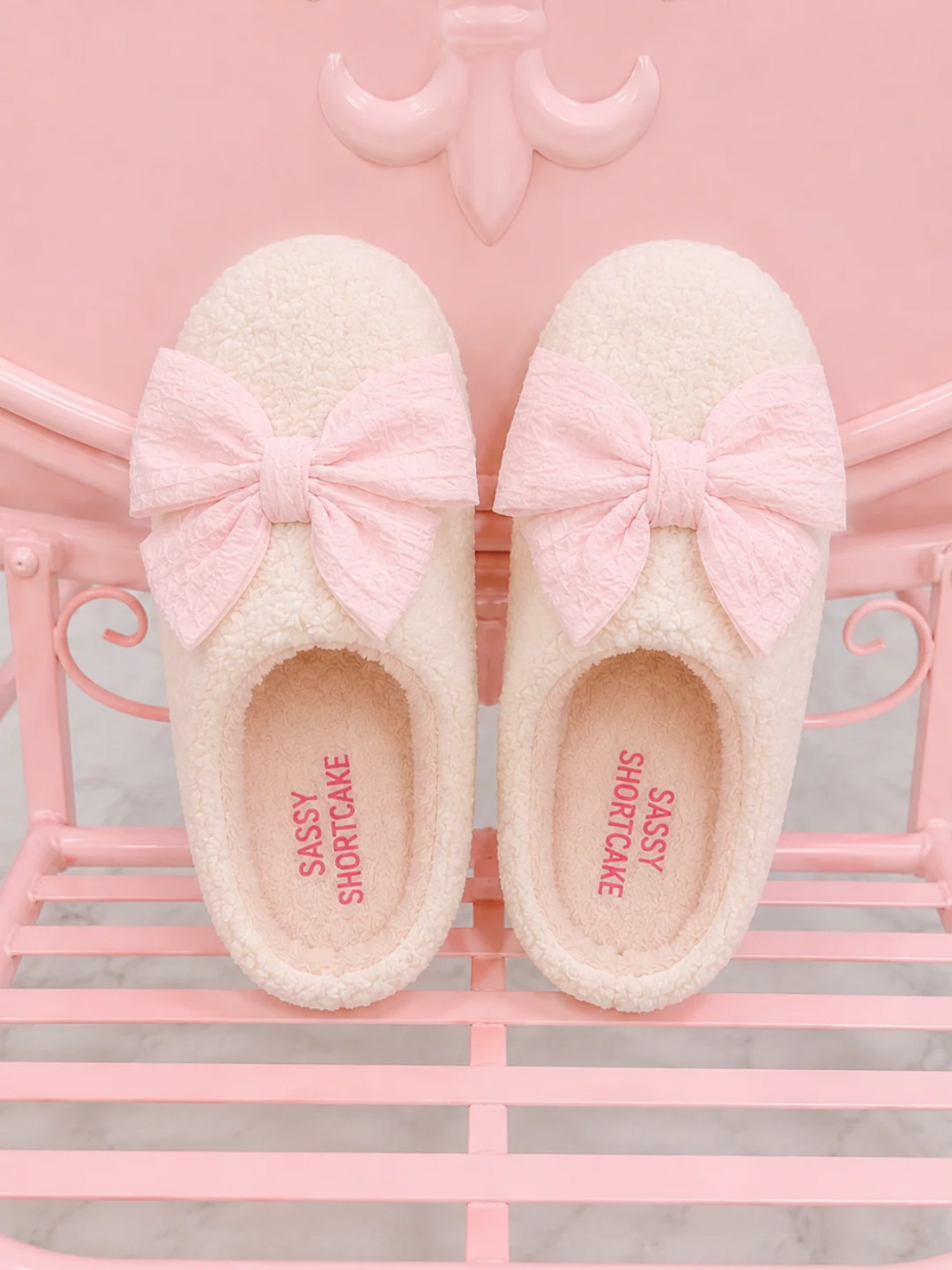 light pink bow slippers from sassy shortcake - preppy and pink gift idea