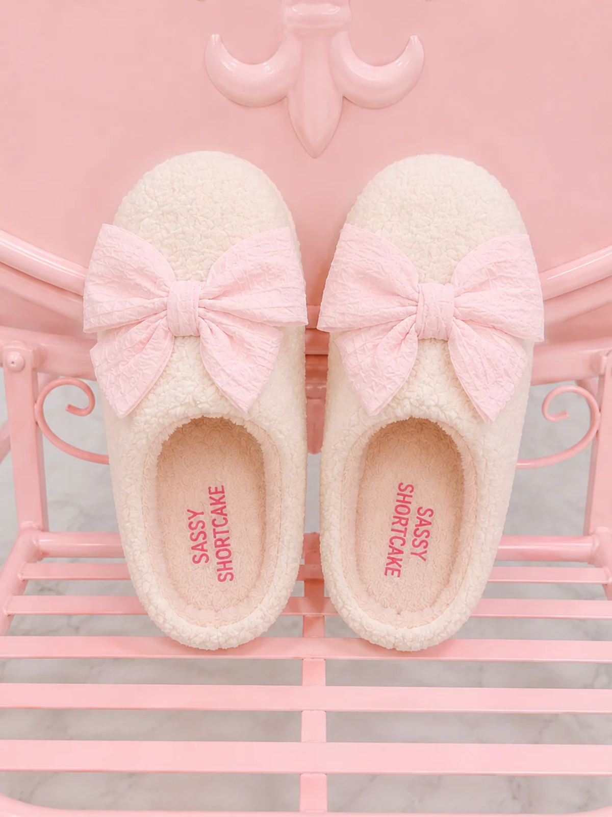 light pink bow slippers from sassy shortcake - preppy and pink gift idea