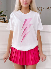 White Lightning Bolt Tee featuring a pink ombre graphic.
