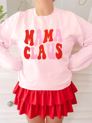 mama claus pink holiday crewneck from sassy shortcake