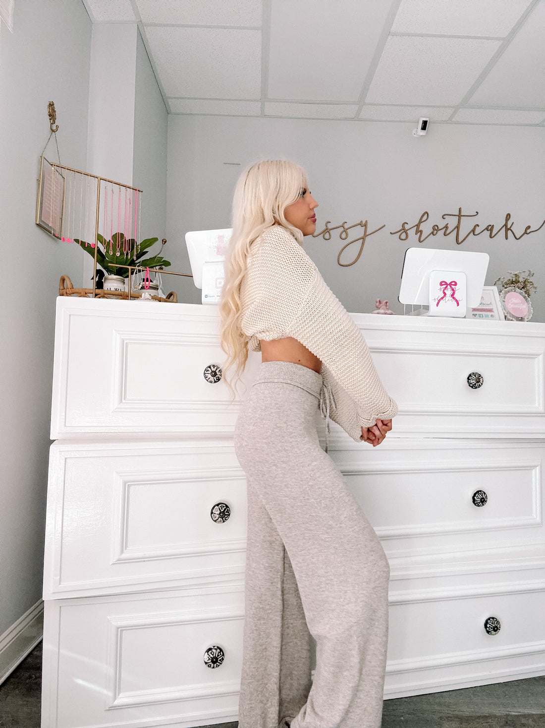Comfy Mocha Lounge Pants styled with cropped sweater for a cozy, laid-back look | Sassy Shortcake